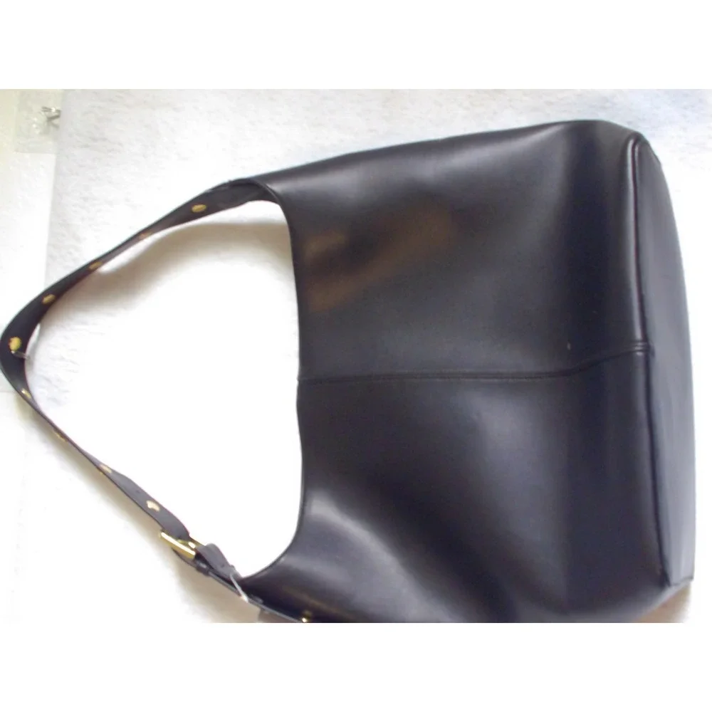 Black Faux Leather‎ Hobo Shoulder Bag Gold Hardware Minimalist Tote